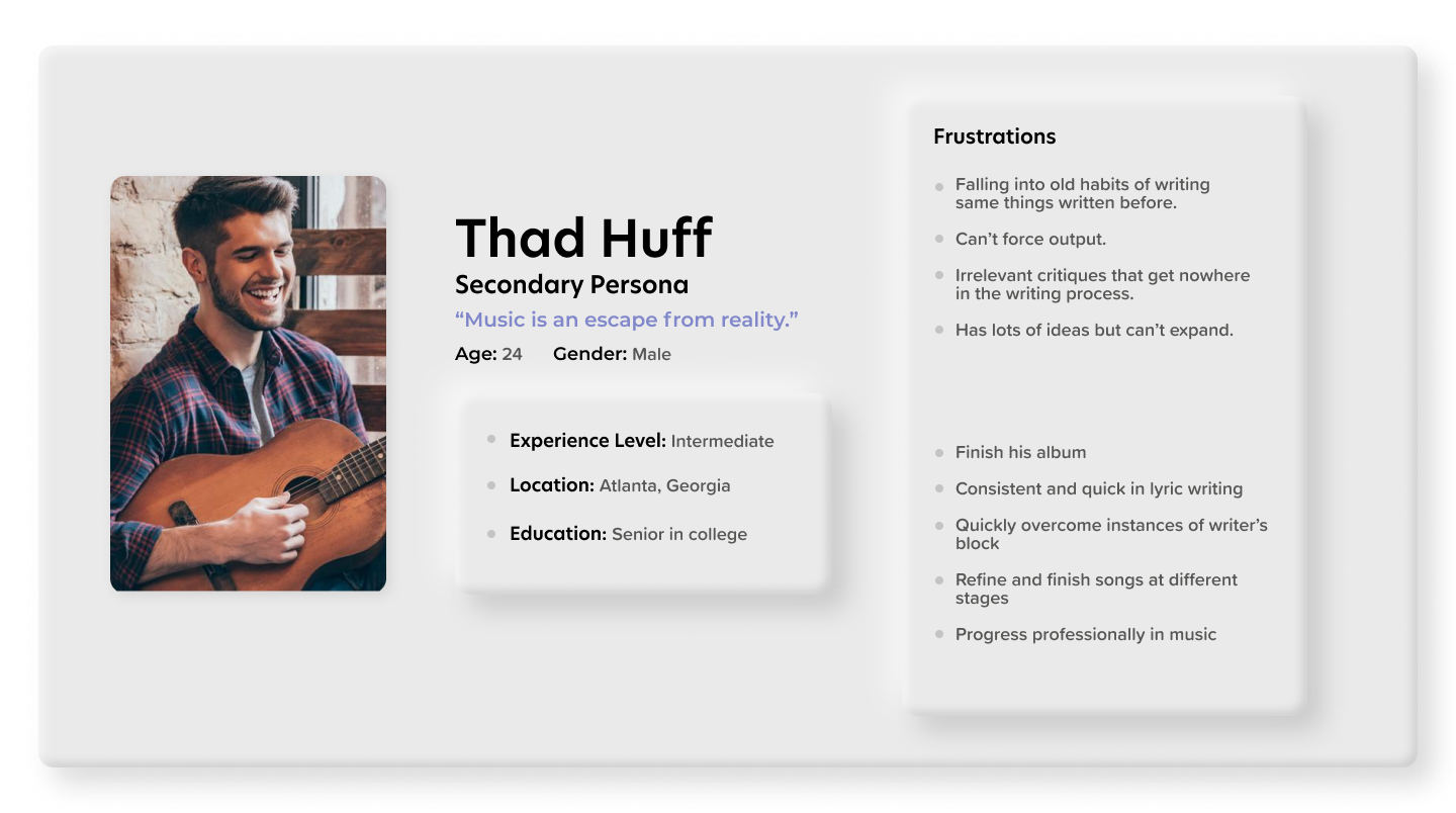 A picture and description of Thad, our secondary persona