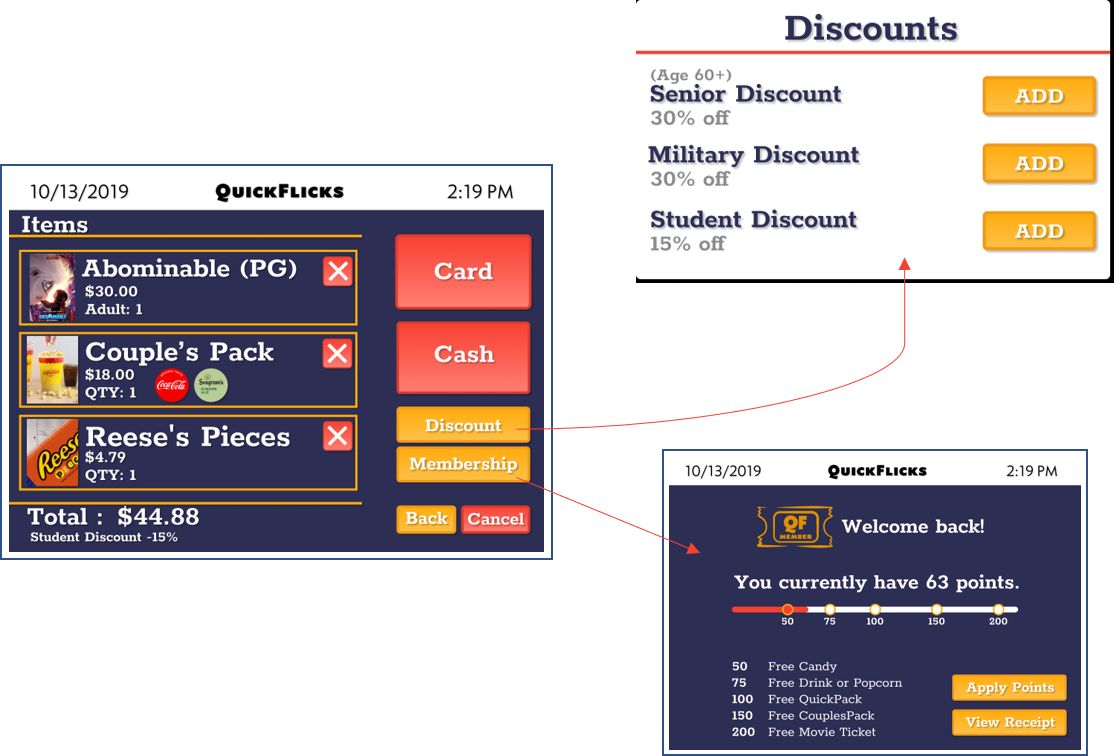 A few pages that branch off of the checkout page