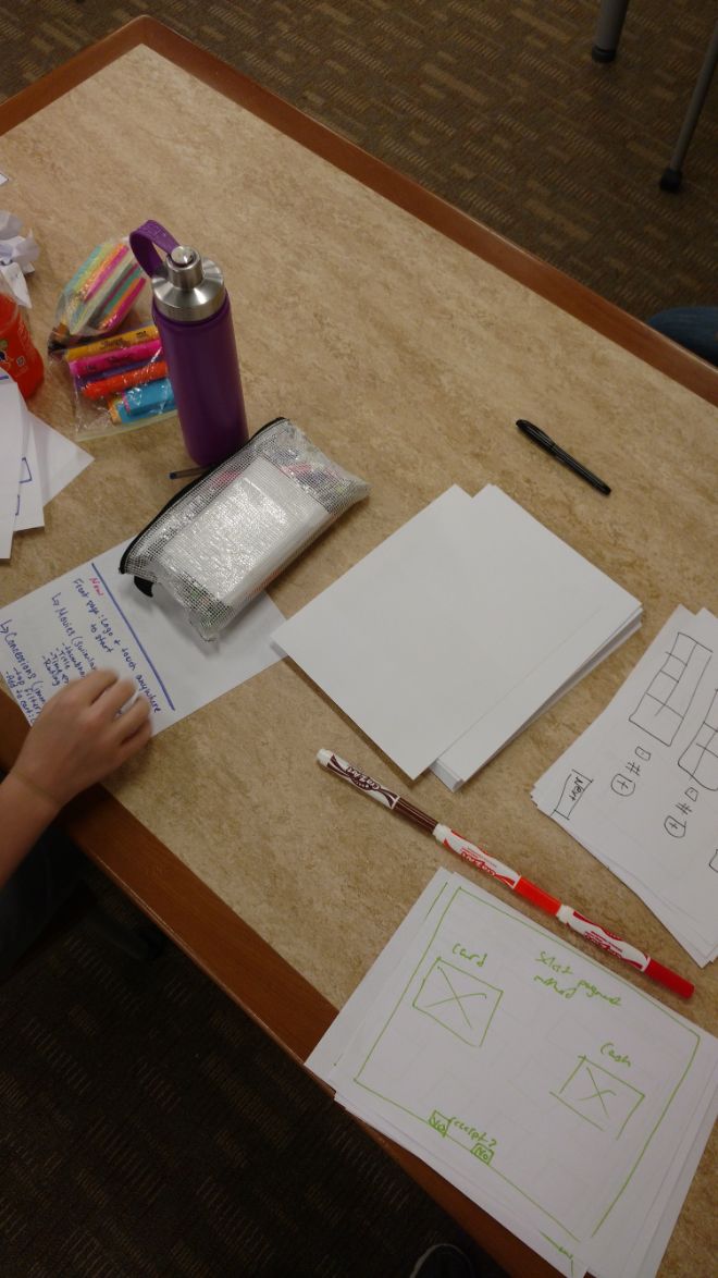 These are parts of the paper prototype that our team drew up for early user testing.